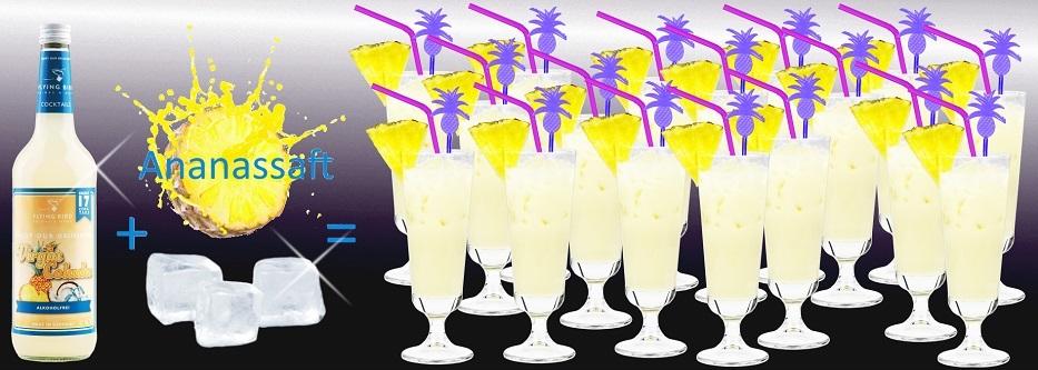 Flasche Virgin Colada ergibt 17 fertige alkoholfreie Cocktails