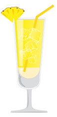 Pina Colada Cocktail Zutaten in einem Longdrink Glas - Schematische Darstellung